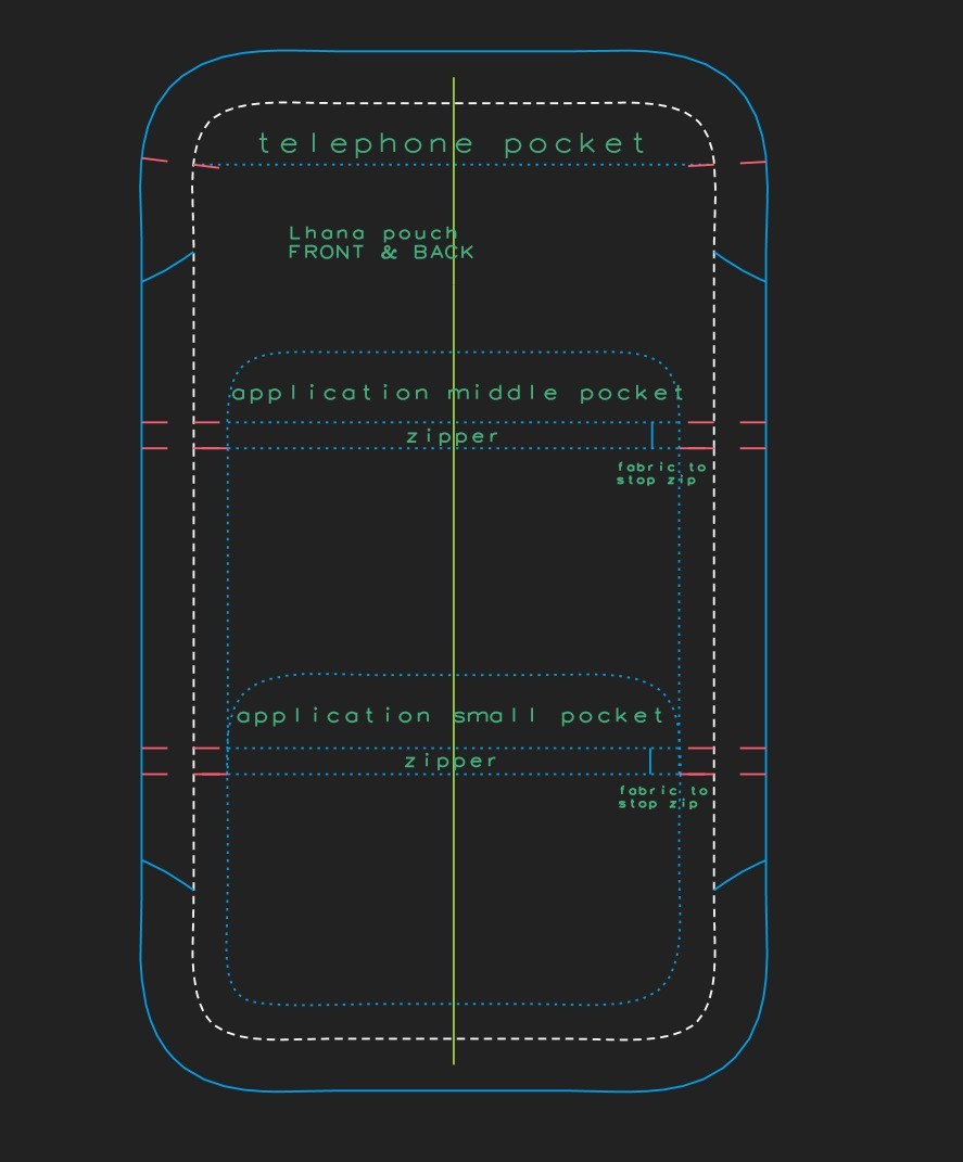 Festival pouch, technical drawing