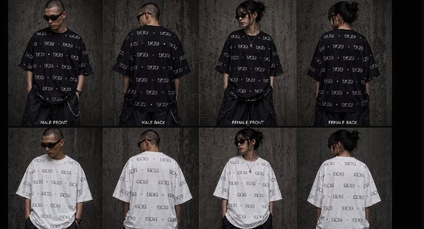 909 print tees, black & white