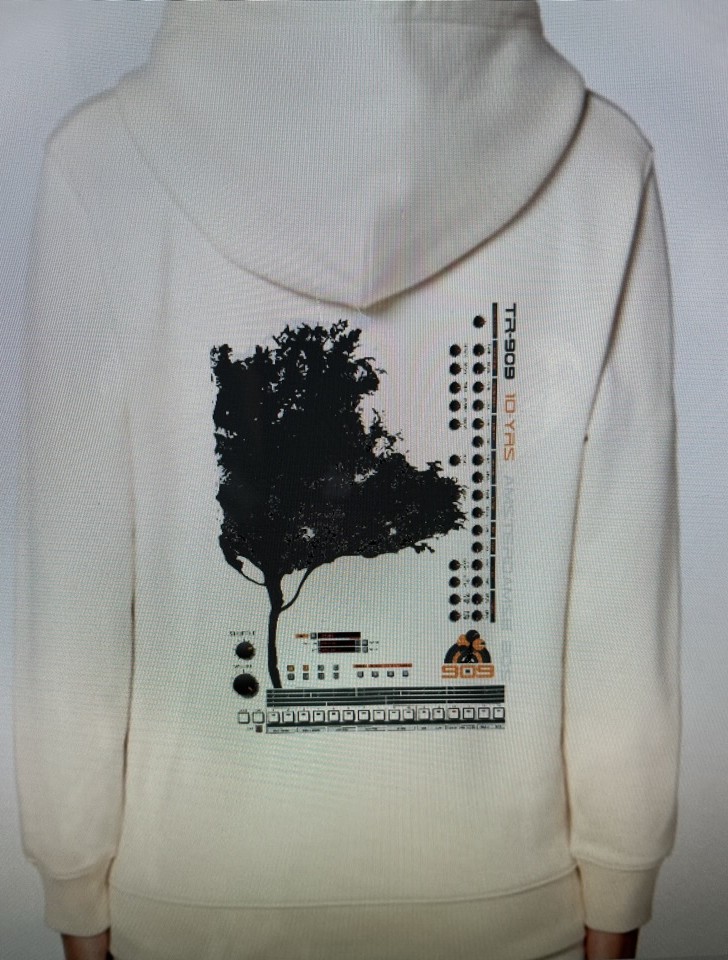 909 hoodie, TR-909 tree print, back
